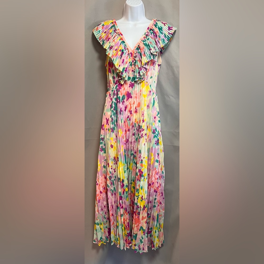 Kate Spade Painted Petals Pleated Dress 4 $698 New York Spring Easter‎ Purple
